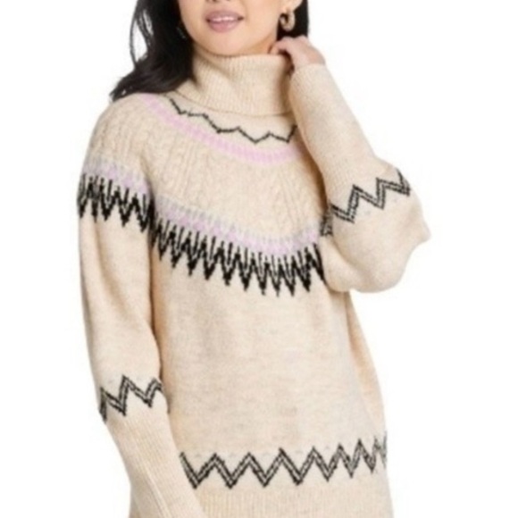 A New Day Turtleneck Fair Isle Pullover Sweater  in Oatmeal size Medium - Picture 3 of 8
